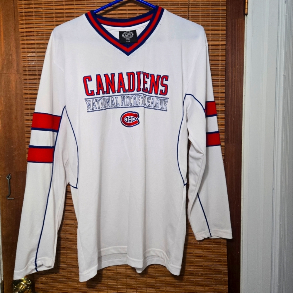 NHL White Shirt with Red and Blue Accents